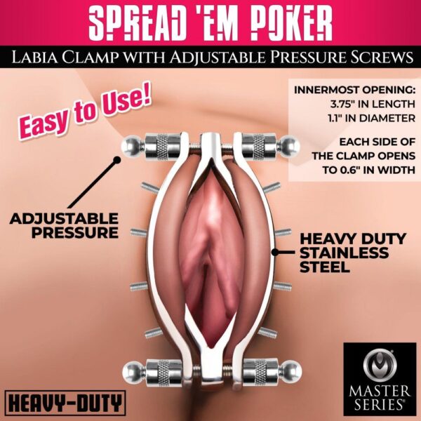 Spread 'Em Poker Vagina Klem met Verstelbare Drukschroeven - Afbeelding 4