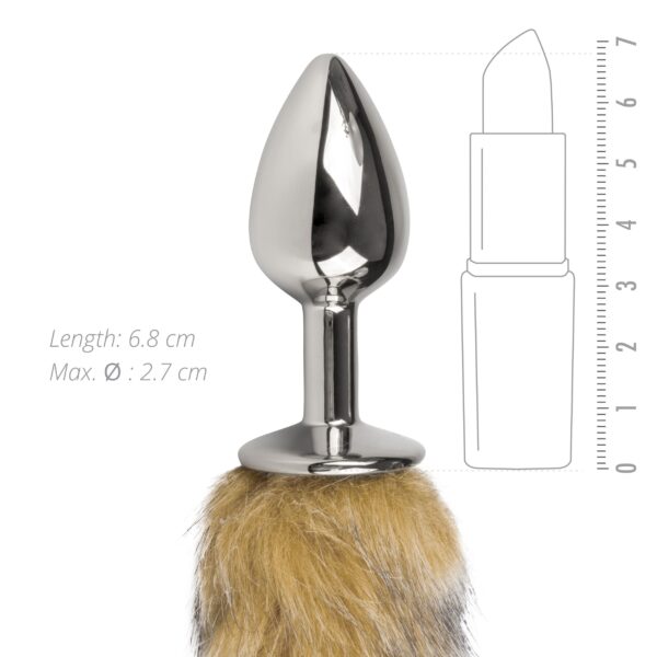 Kleine zilverkleurige buttplug met lichtbruine vossenstaart - Afbeelding 3