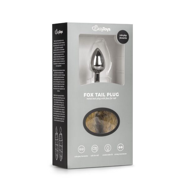 Kleine zilverkleurige buttplug met lichtbruine vossenstaart - Afbeelding 5