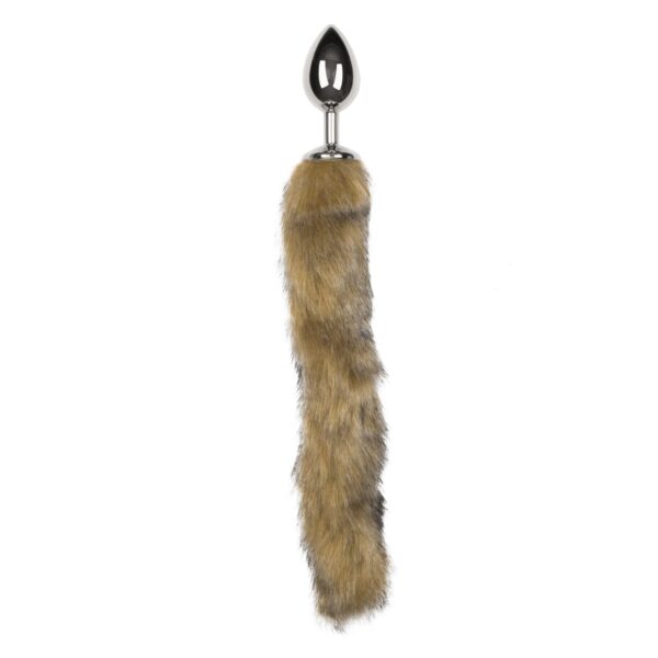 Medium zilverkleurige buttplug met gestreepte vossenstaart - Afbeelding 2