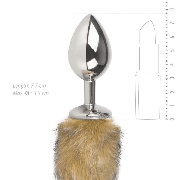 Medium zilverkleurige buttplug met gestreepte vossenstaart - Afbeelding 3
