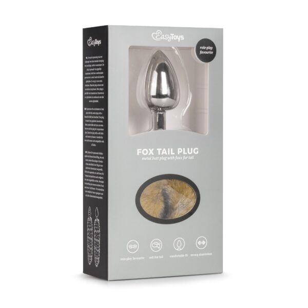 Medium zilverkleurige buttplug met gestreepte vossenstaart - Afbeelding 5