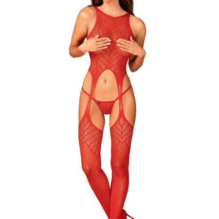 Mesh Catsuit Met Jarretel Design - Rood
