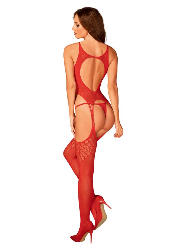 Mesh Catsuit Met Jarretel Design - Rood - Afbeelding 2