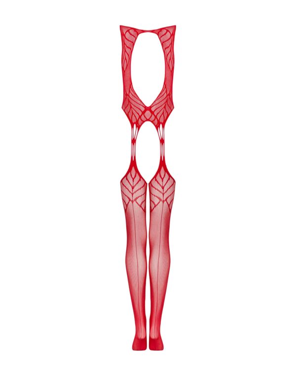 Mesh Catsuit Met Jarretel Design - Rood - Afbeelding 3