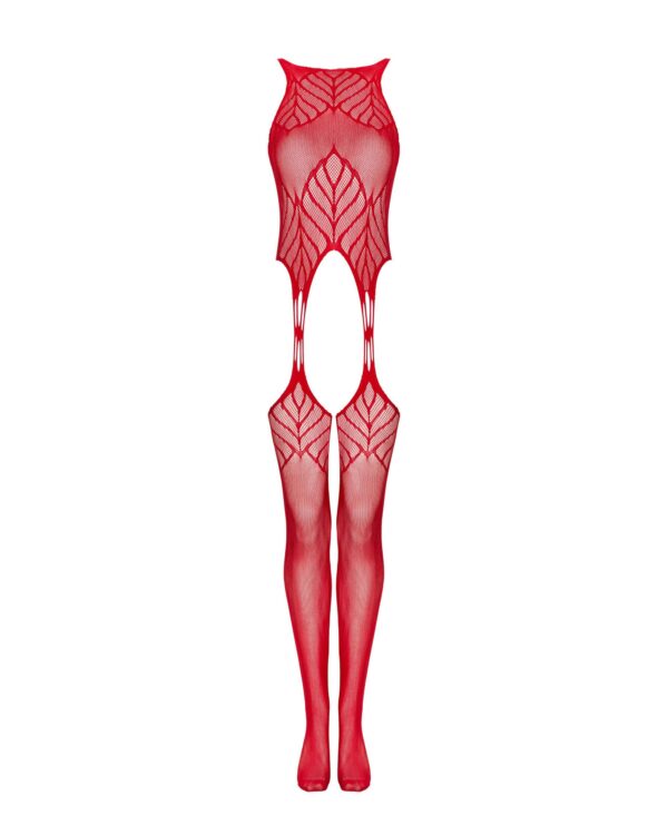 Mesh Catsuit Met Jarretel Design - Rood - Afbeelding 4