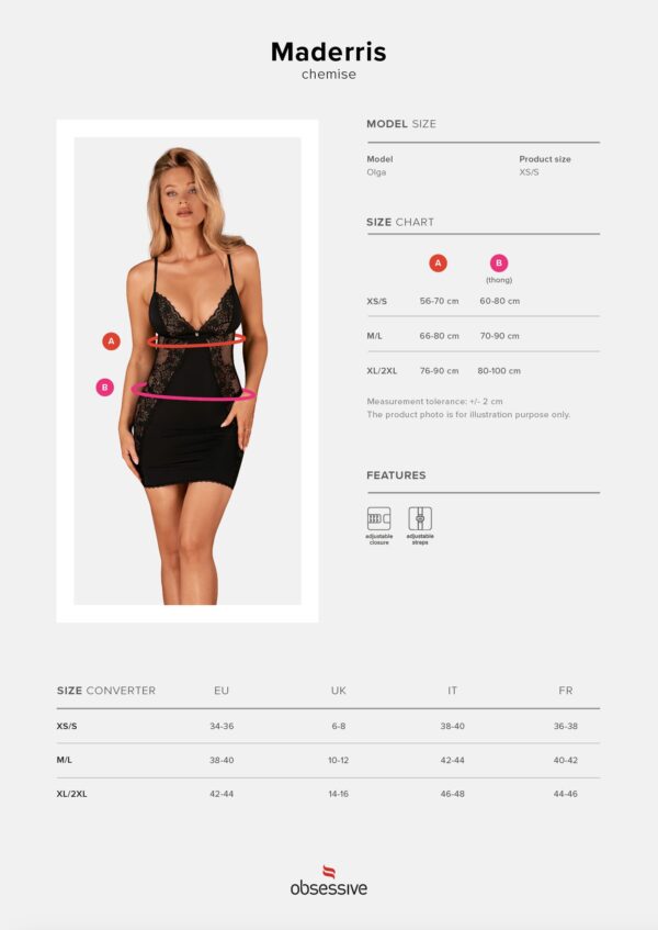 Maderris Elegante Babydoll en String - Zwart - Afbeelding 7