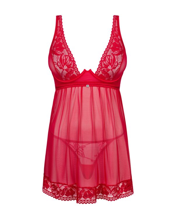 Lacelove Sexy Babydoll en String - Rood - Afbeelding 4