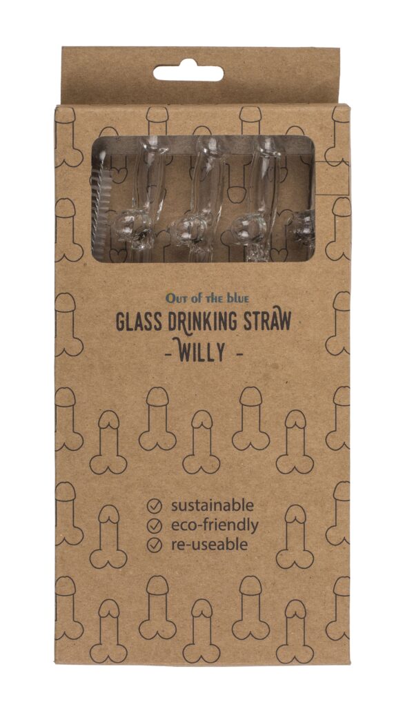 Glazen Penisrietje met Reinigingsborstel Willy - 4 stuks - Afbeelding 3