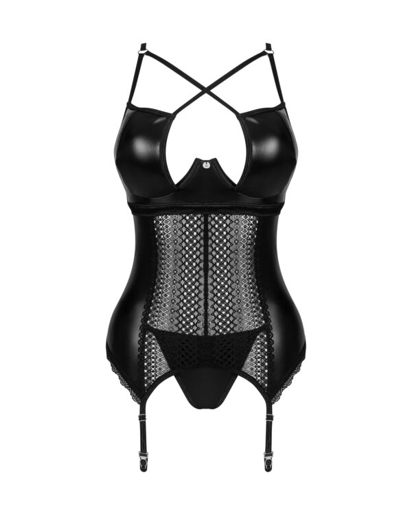 Obsessive - Norides Korset & String - Zwart - Afbeelding 3
