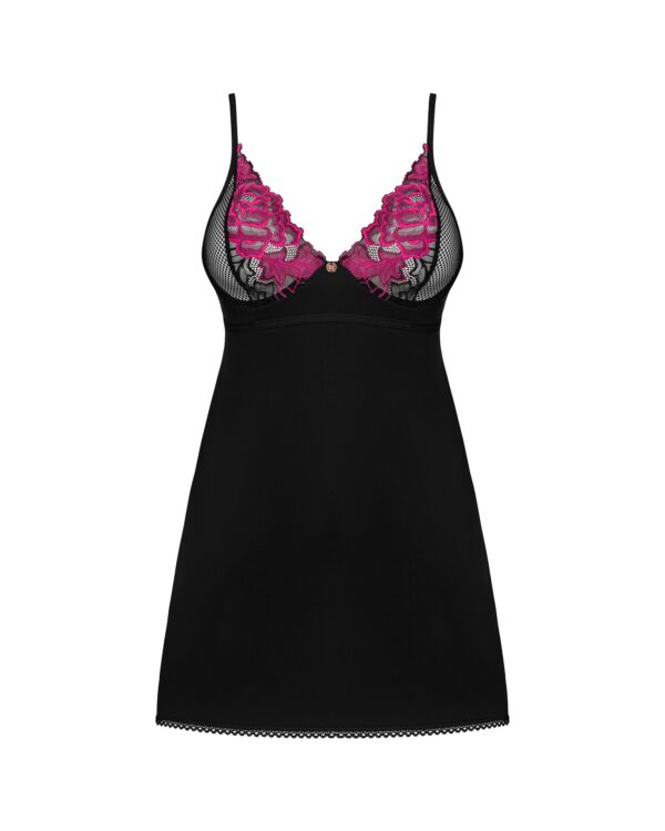 Obsessive - Rosenty Babydoll & String - Zwart/Paars - Afbeelding 6