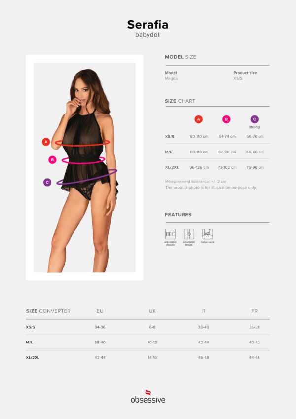 Obsessive - Serafia Babydoll & String - Zwart - Afbeelding 7