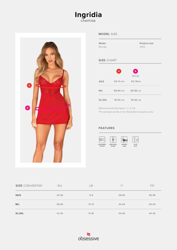 Obsessive - Ingridia Chemise en String - Rood - Afbeelding 5