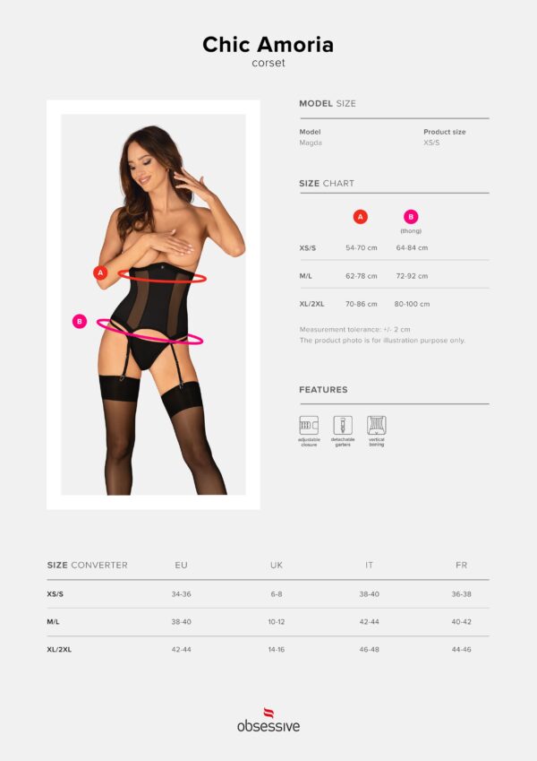 Obsessive - Chic Amoria Open Korset en String - Zwart - Afbeelding 4