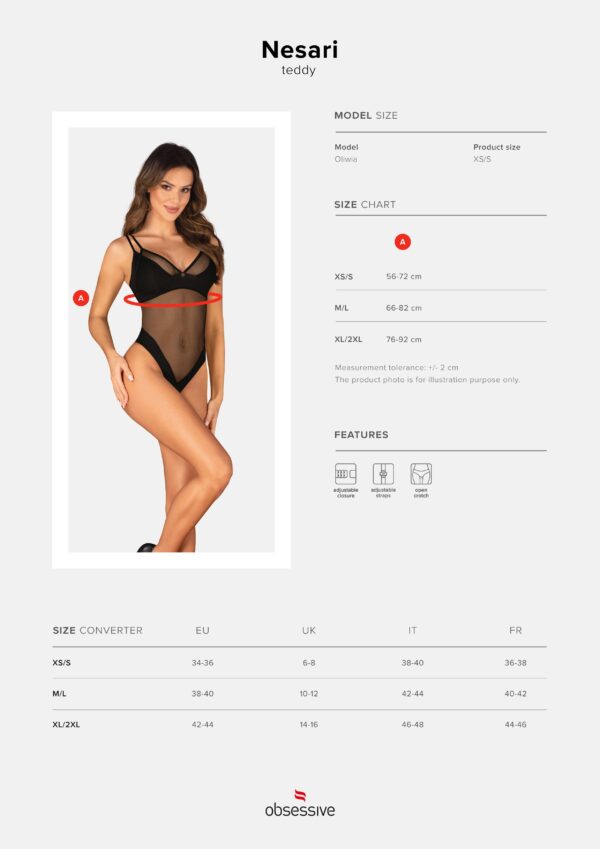 Obsessive - Nesari Kruisloze Teddy - Zwart - Afbeelding 5
