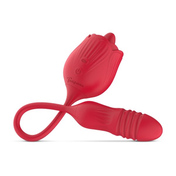 Teazers Roos Vibrator met Stotende Dildo - Afbeelding 3