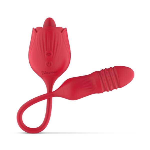 Teazers Roos Vibrator met Stotende Dildo - Afbeelding 5