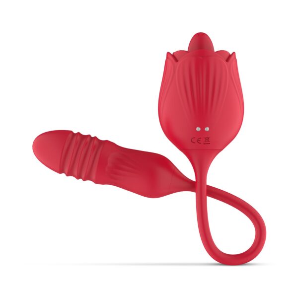 Teazers Roos Vibrator met Stotende Dildo - Afbeelding 7