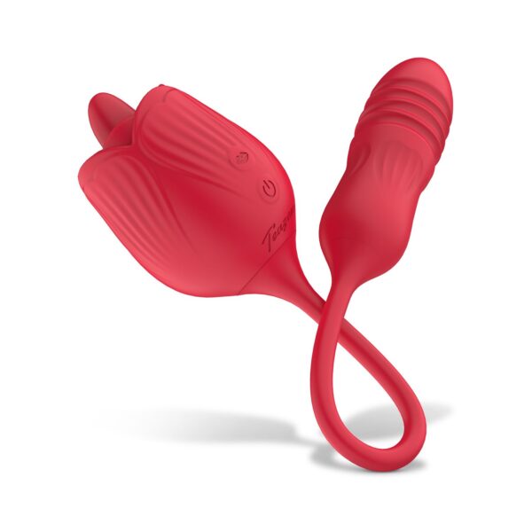 Teazers Roos Vibrator met Stotende Dildo - Afbeelding 9