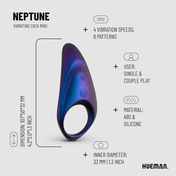 Hueman - Neptune Vibrerende Cockring + Afstandsbediening - Afbeelding 4