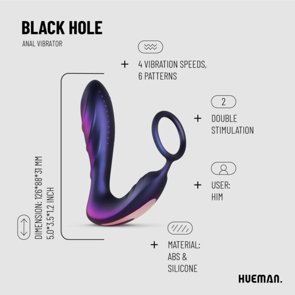 Hueman - Black Hole Anaal Vibrator Met Cockring - Afbeelding 4