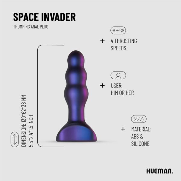 Hueman - Space Invader Vibrerende en Stotende Buttplug - Afbeelding 4