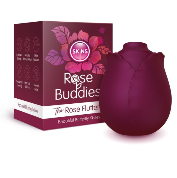 Skins Rose Buddies - The Rose Flutterz Vibrator - Wijnrood - Afbeelding 3