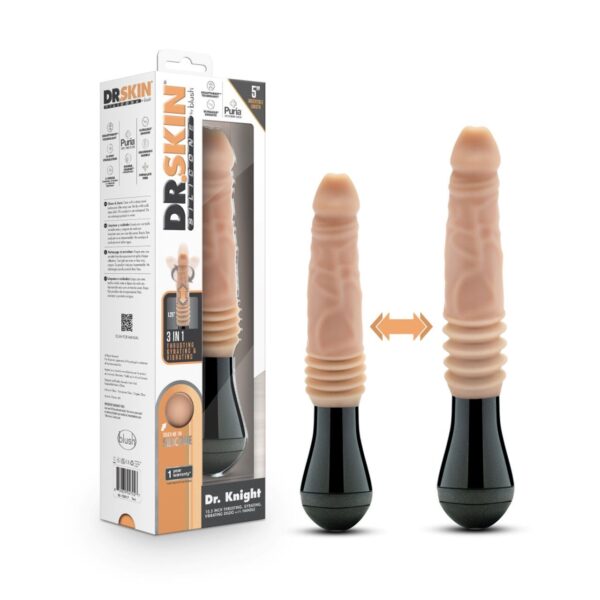 Dr. Skin Silicone - Dr. Knight - Stotende en Vibrerende Dildo - Beige - Afbeelding 11