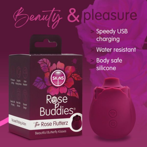 Skins Rose Buddies - The Rose Flutterz Vibrator - Wijnrood - Afbeelding 7