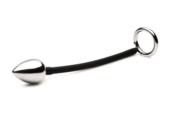 XR Brands - Tug + Plug Cock & Ball Ring met Anaalplug - Zwart&Zilver - Afbeelding 2