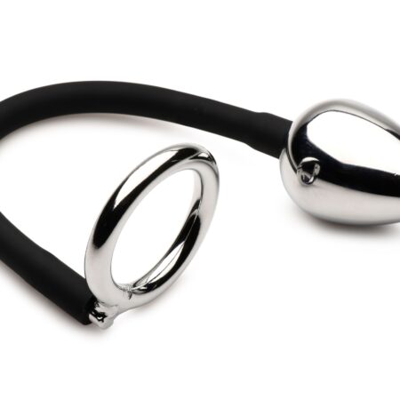 XR Brands - Tug + Plug Cock & Ball Ring met Anaalplug - Zwart&Zilver