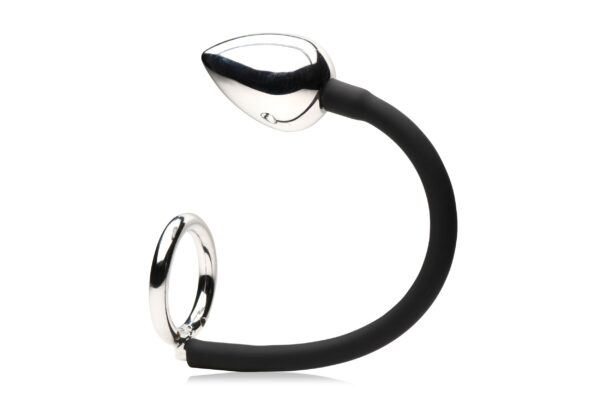 XR Brands - Tug + Plug Cock & Ball Ring met Anaalplug - Zwart&Zilver - Afbeelding 5