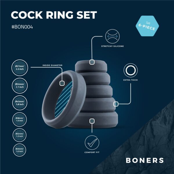 Boners 6-Delige Cockring Set - Afbeelding 2