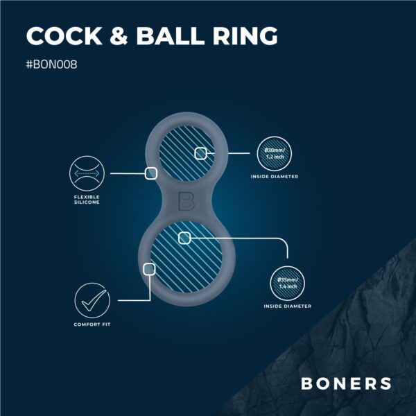 Boners Siliconen Cockring En Ballstretcher - Grijs - Afbeelding 2