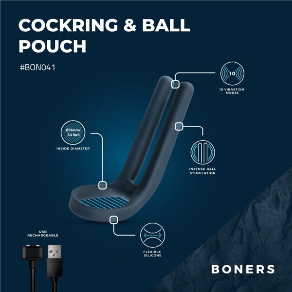 Boners Cockring & Ball Stimulator - Blauw - Afbeelding 2