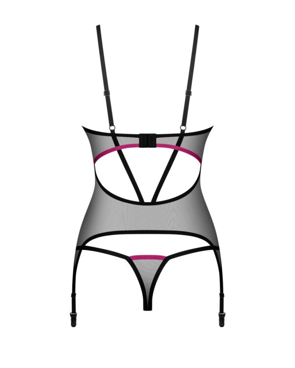 Obsessive - Novenes Korset & String - Zwart/Paars - Afbeelding 6