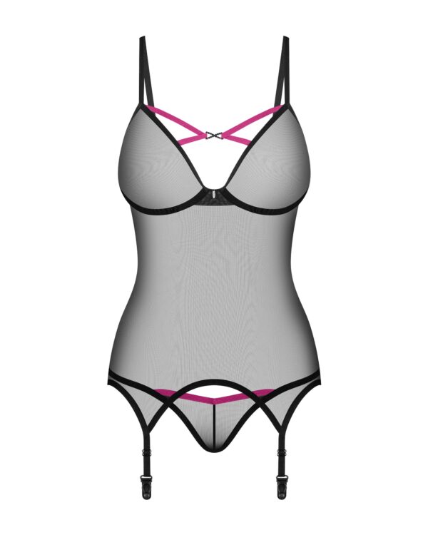 Obsessive - Novenes Korset & String - Zwart/Paars - Afbeelding 3