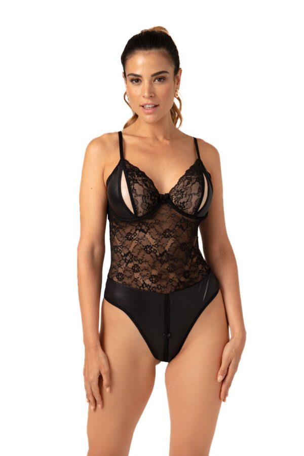 Open kruis Wetlookbody Vesper - zwart - Afbeelding 9