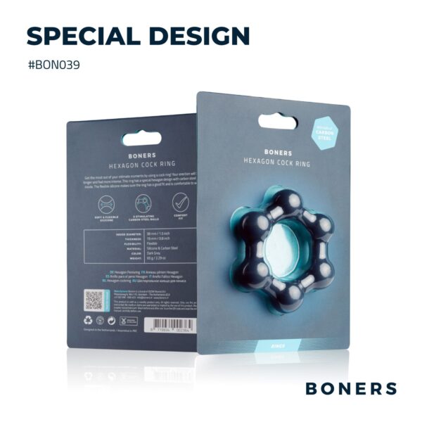 Boners Hexagon Cockring Met Stalen Kogels - Afbeelding 2