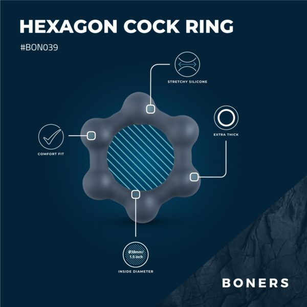 Boners Hexagon Cockring Met Stalen Kogels - Afbeelding 3