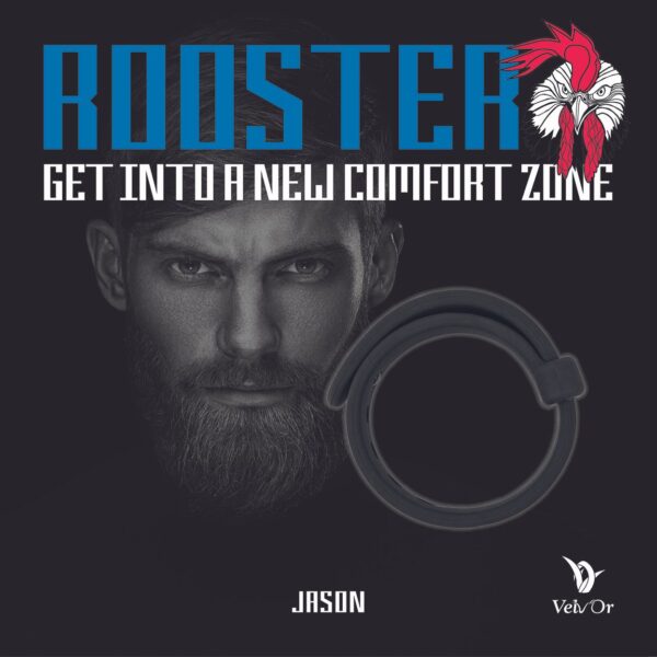VELV'OR - Rooster Jason Verstelbare Cockring met Stevige Band - Zwart - Afbeelding 5