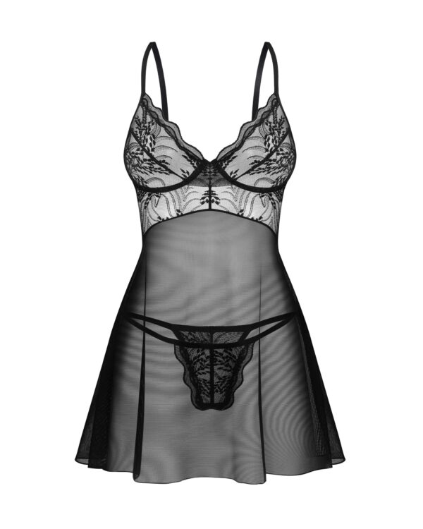Obsessive - Exquisite Perisia Babydoll & String - Zwart - Afbeelding 5