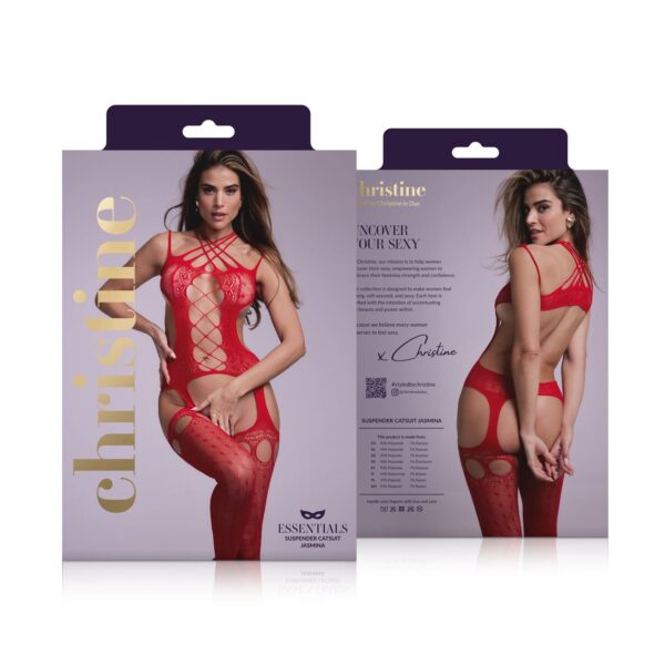 Kruisloze Jarretelcatsuit Jasmina - Rood - Afbeelding 7