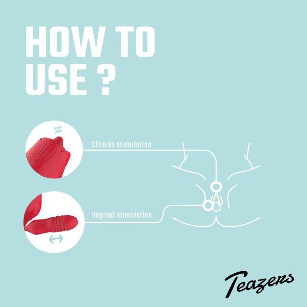 Teazers Roos Vibrator met Stotende Dildo - Afbeelding 4