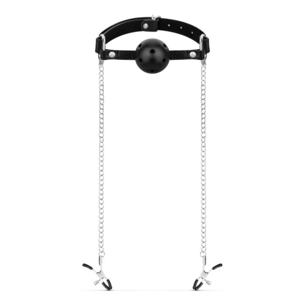 Bedroom Fantasies - Ball Gag met Tepelklemmen - Zwart - Afbeelding 2