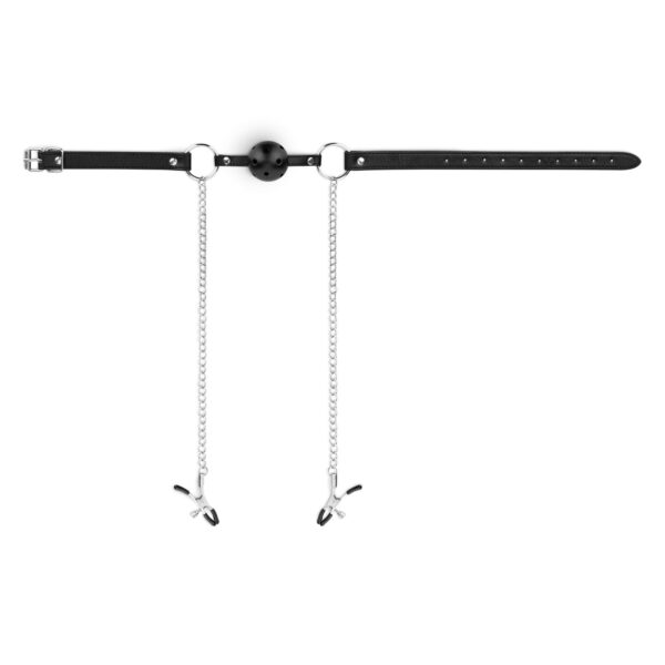 Bedroom Fantasies - Ball Gag met Tepelklemmen - Zwart - Afbeelding 4