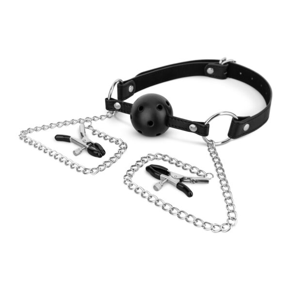 Bedroom Fantasies - Ball Gag met Tepelklemmen - Zwart - Afbeelding 5