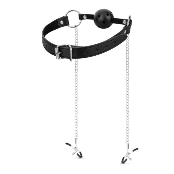 Bedroom Fantasies - Ball Gag met Tepelklemmen - Zwart - Afbeelding 6