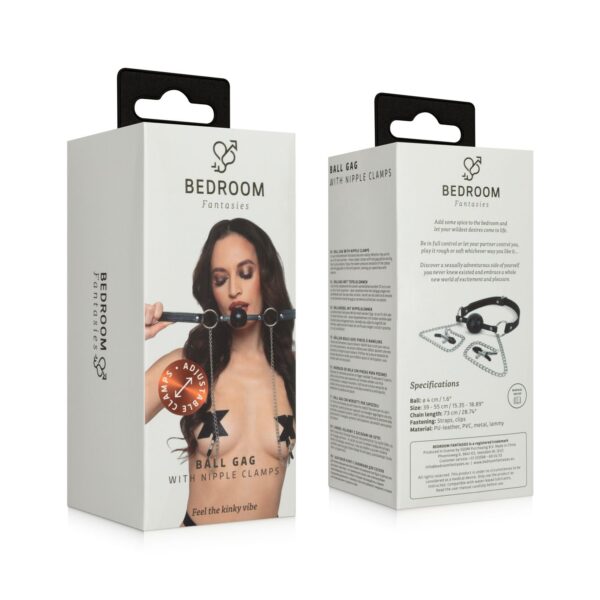 Bedroom Fantasies - Ball Gag met Tepelklemmen - Zwart - Afbeelding 3