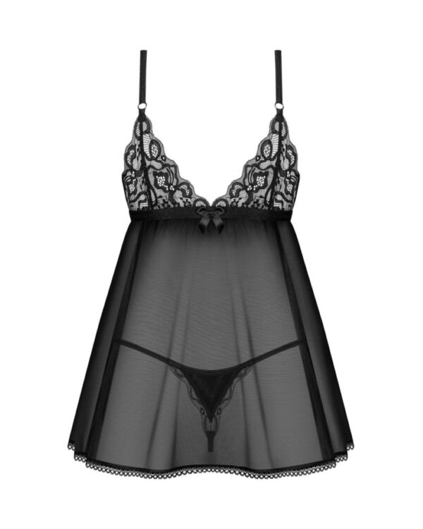 Obsessive - Blomentis Babydoll en String - Zwart - Afbeelding 3